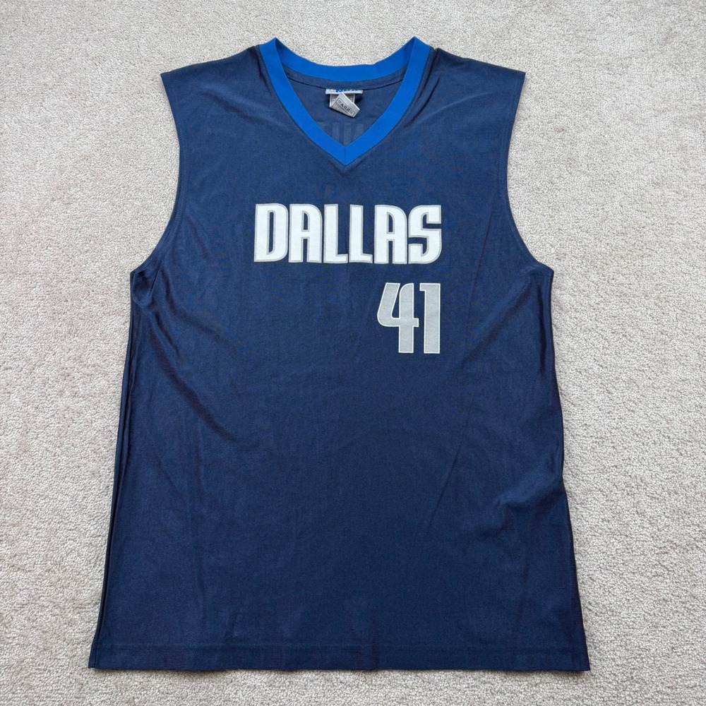 NBA Mens Large Basketball Jersey Navy Dallas Mavericks Dirk Nowitzki 41 - Picture 1 of 6